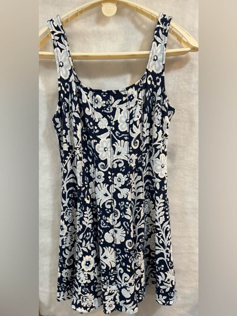 LOFT Navy and Light Blue Floral Tank Dress